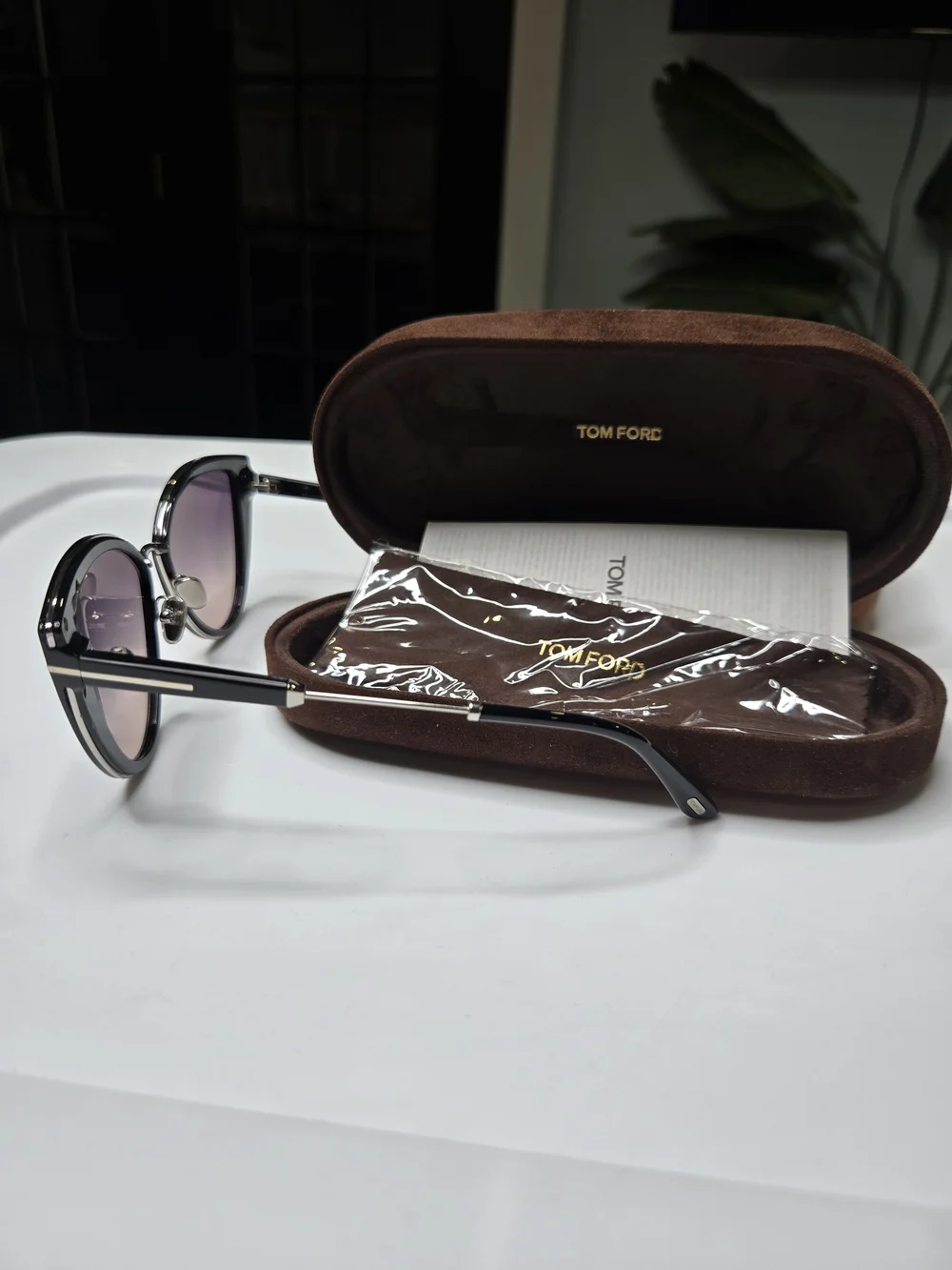 Tom Ford Black Cat-Eye Sunglasses with Pink Gradient Lenses